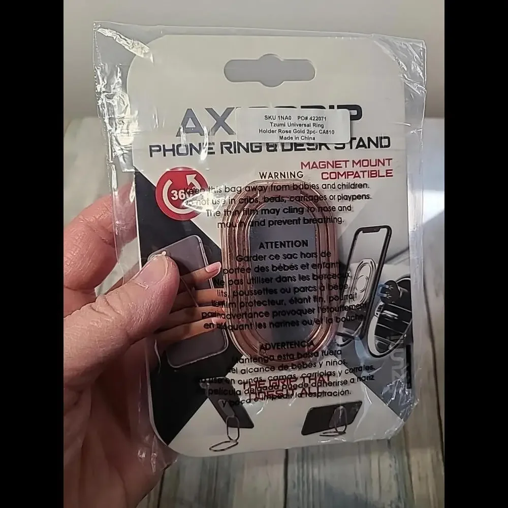2 Pk AXISGRIP Phone Ring & Desk Stand 360° Cell Phone Mount Magnet Compatible